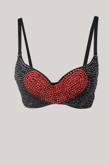 Elegante Crop Top Negro con Corazón Rojo